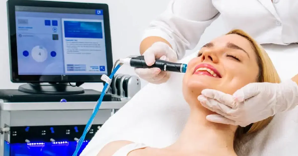 A woman receiving a Hydrafacial treatment In Westfield, IN